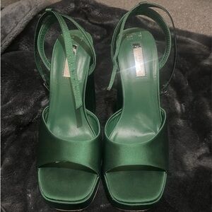 Primark Dark Green Satin Platform Sandals with Ankle Strap